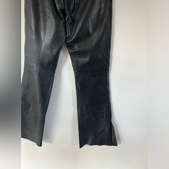 Cache VIntage Black Leather Flare Leg Split Cuff Low Rise Pants Size 2 - Picture 10 of 13